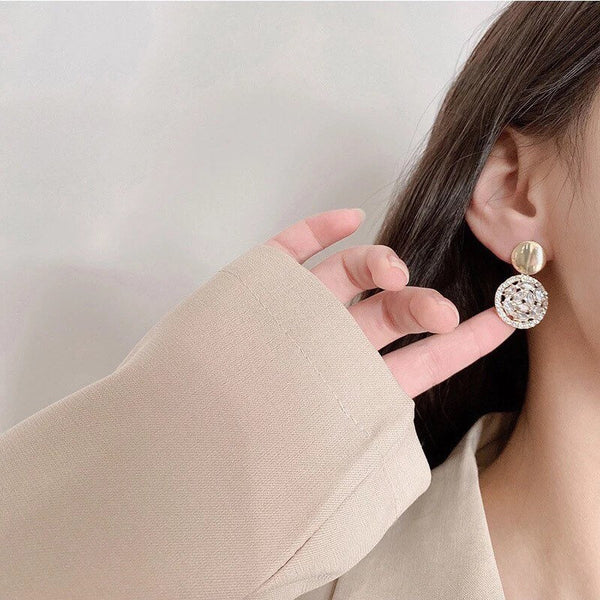 Crystal Dangle Disc Earrings