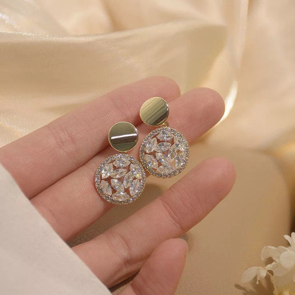 Crystal Dangle Disc Earrings