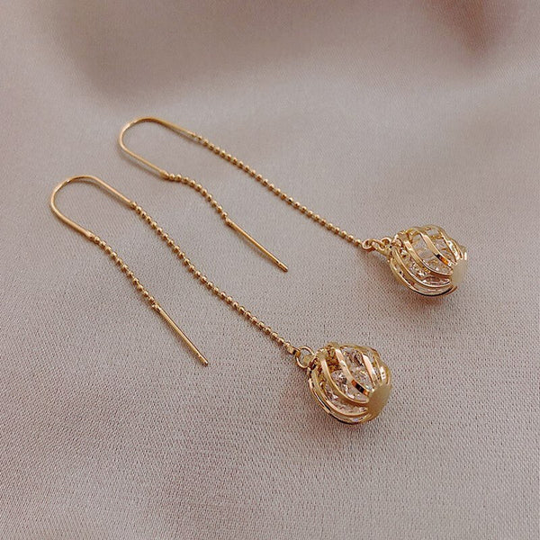 Caged Crystals Threaded Earrings