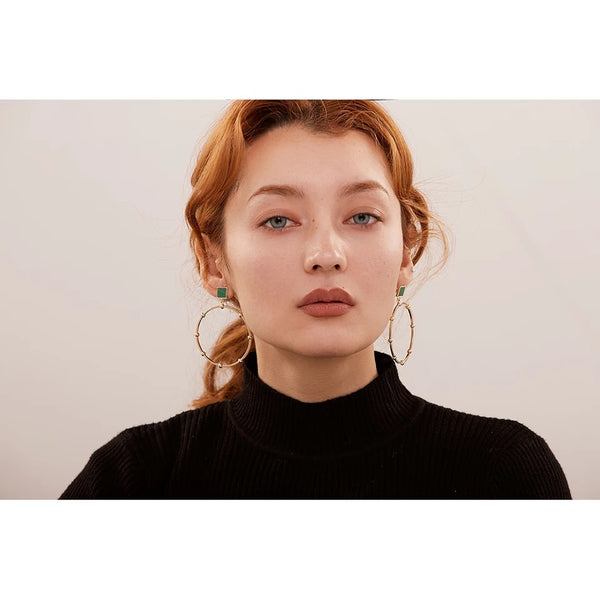 Gold Beaded Dangle Hoops