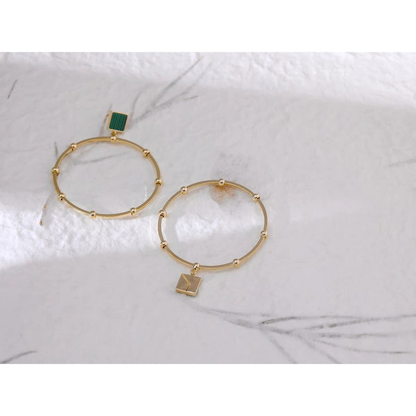 Gold Beaded Dangle Hoops