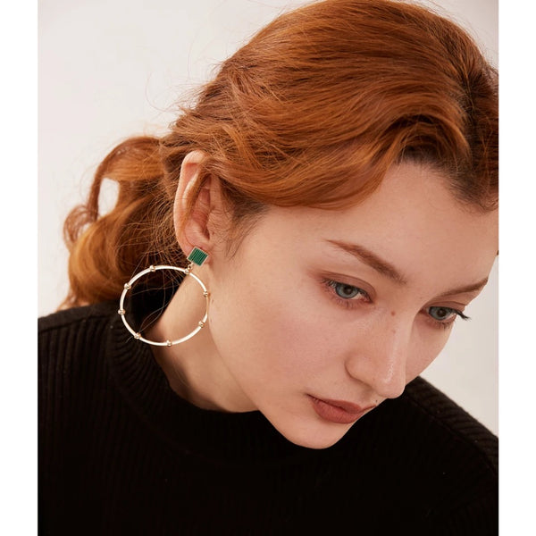 Gold Beaded Dangle Hoops