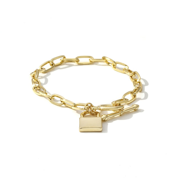 Pearl Pebble and Toggle Clasp Padlock Double Link Chain Bracelet