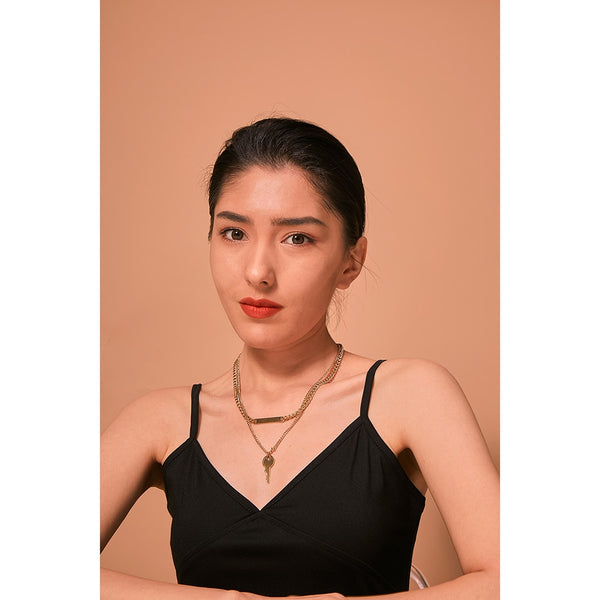 Key and Horizontal Bar Layered Chain Necklace