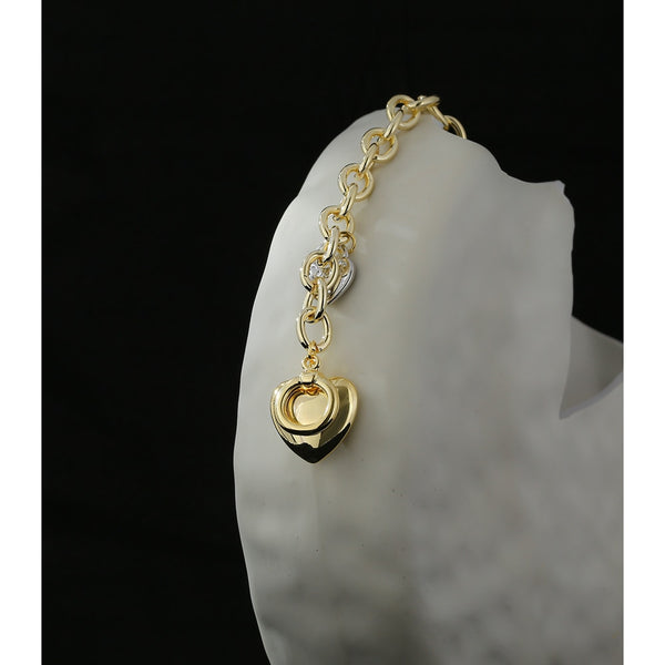 Gold Heart Lovelock Chunky Toggle Clasp Link Bracelet
