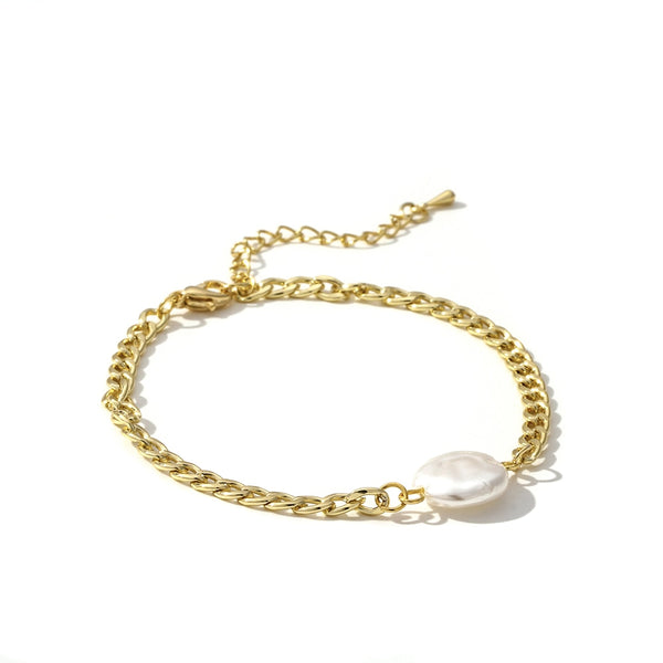 Pearl Pebble and Toggle Clasp Padlock Double Link Chain Bracelet