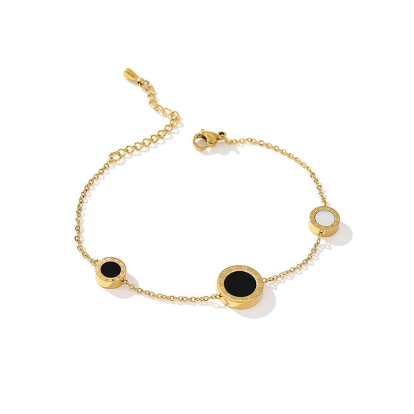 Double Sided Black and White Roman Numeral Charm Bracelet