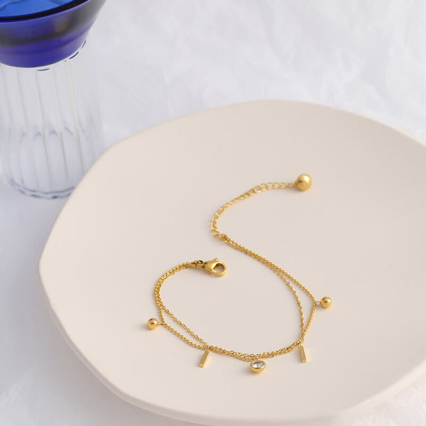 Crystal Charms Dainty Double Bead Bracelet