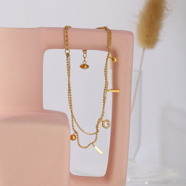 Crystal Charms Dainty Double Bead Bracelet