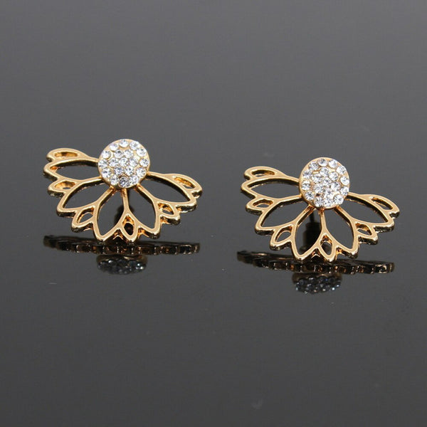 Crystal Lotus Ear Jacket Earrings