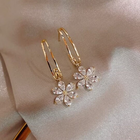 Crystal Flower Open Hoop Earrings