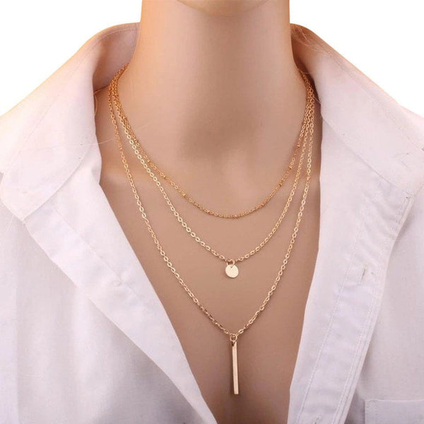 Layered Bar and Coin Necklace