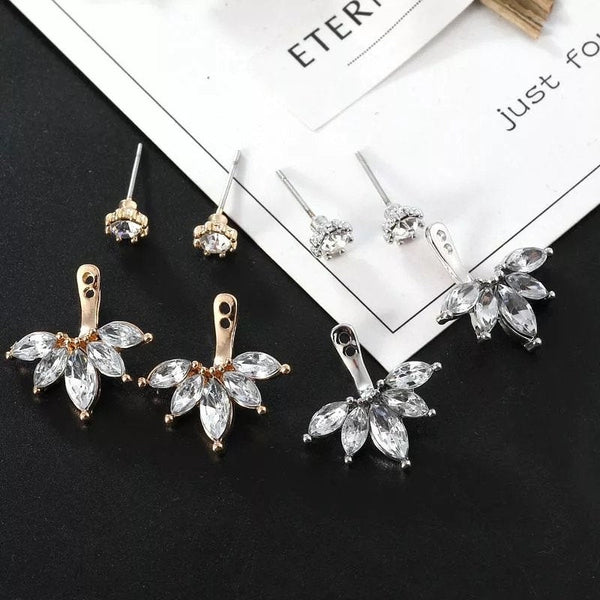 Spiked Flower Crystal Ear Jacket Earrings