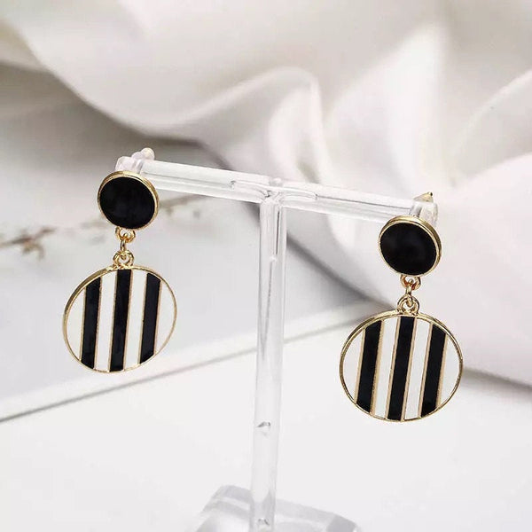 Black and White Striped Dangle Earrings