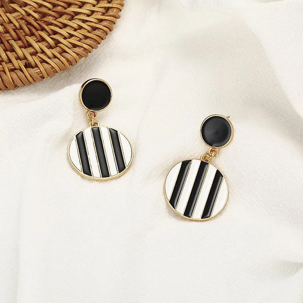 Black and White Striped Dangle Earrings