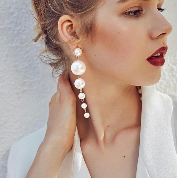 Long Bold Large Pearl Earrings