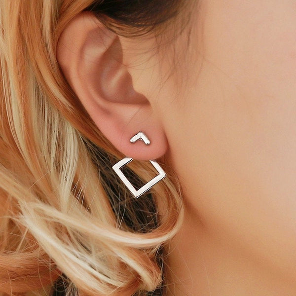 Squared Triangle Ear Jacket Earrings