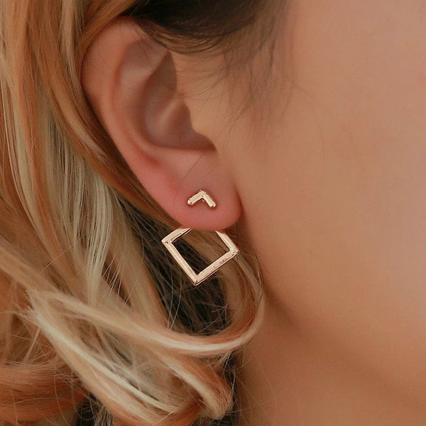 Squared Triangle Ear Jacket Earrings