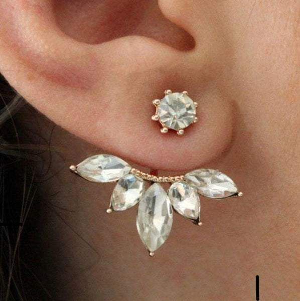 Spiked Flower Crystal Ear Jacket Earrings