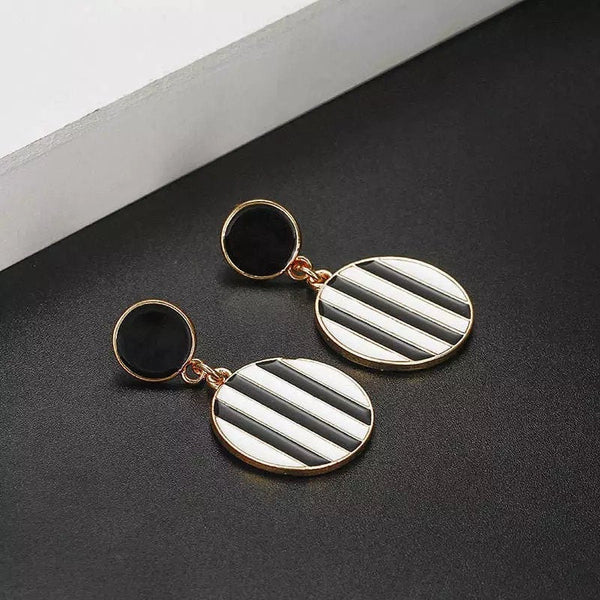 Black and White Striped Dangle Earrings