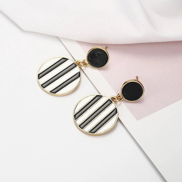 Black and White Striped Dangle Earrings