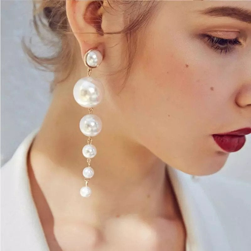 Long Bold Large Pearl Earrings