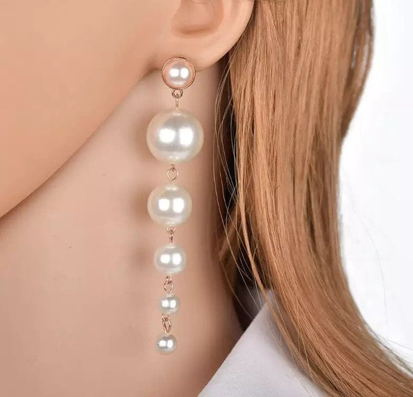 Long Bold Large Pearl Earrings