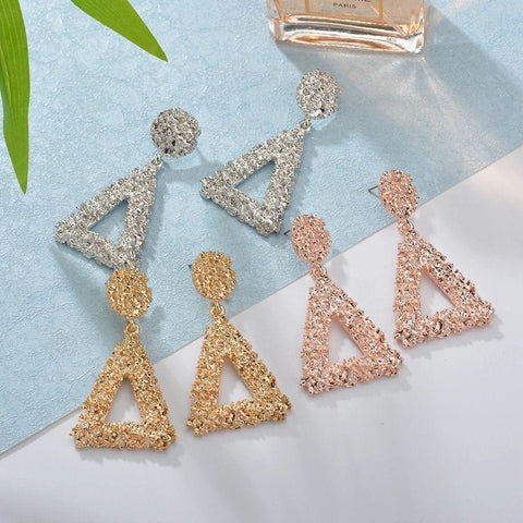 Chunky Textured Triangle Dangle Earrings