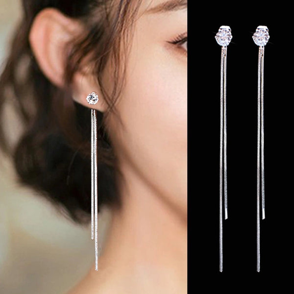 Long Tassel Crystal Stud Earrings