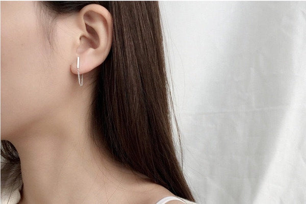 Minimalist Bar Chain Cuff Earrings