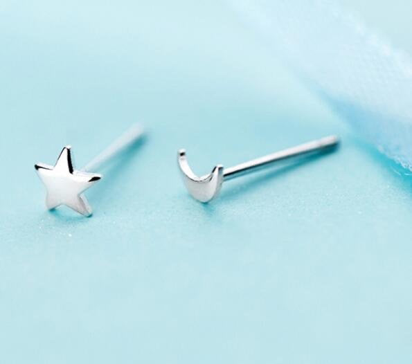 Tiny Star and Moon Mismatched Earrings