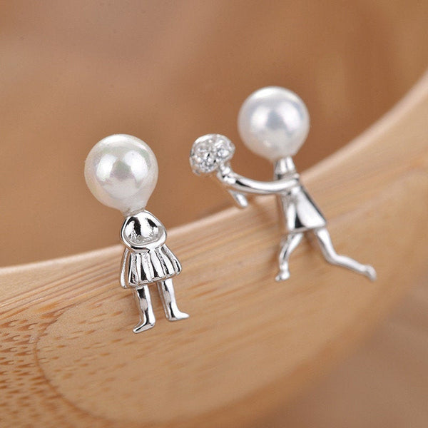 Romantic Boy Girl Pearl Earrings