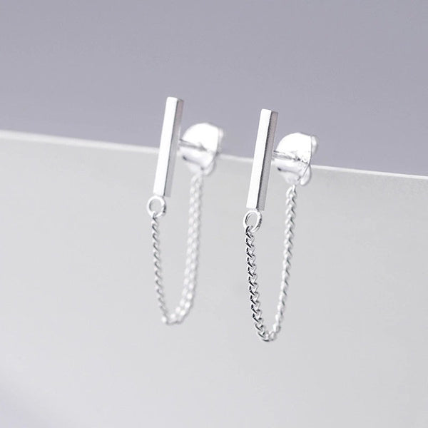 Minimalist Bar Chain Cuff Earrings