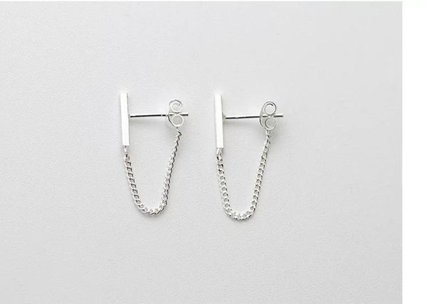 Minimalist Bar Chain Cuff Earrings