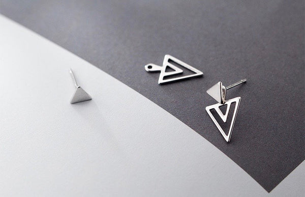 Silver Triangle Ear Jacket Earrings