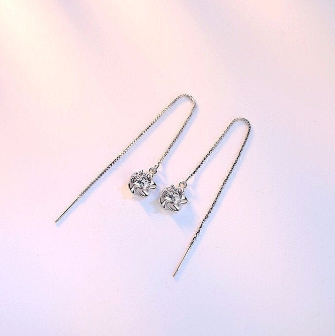 Crystal Floral Threader Earrings