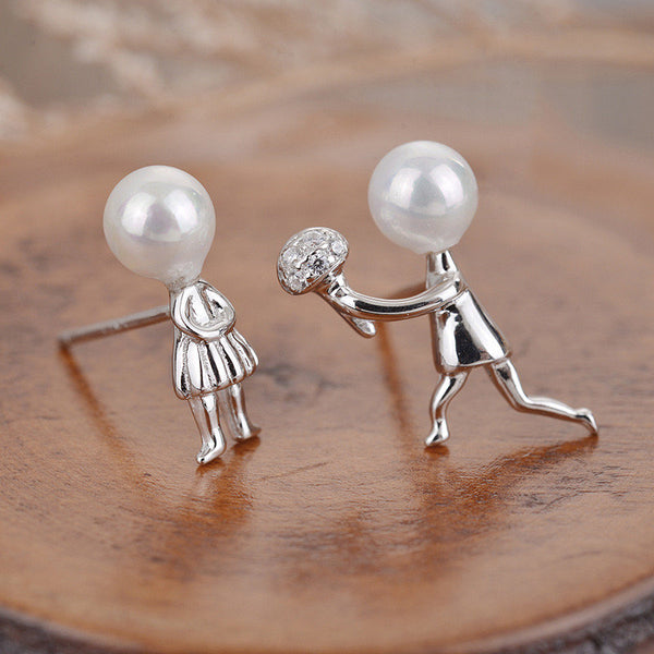 Romantic Boy Girl Pearl Earrings