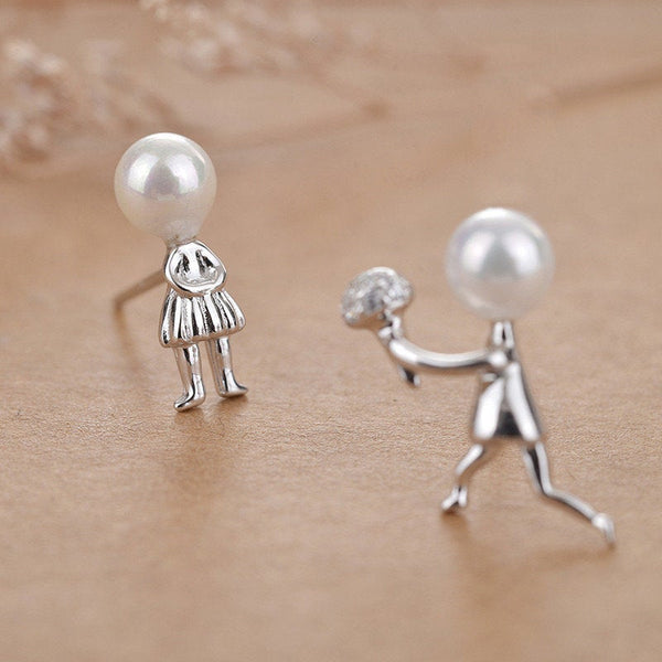 Romantic Boy Girl Pearl Earrings