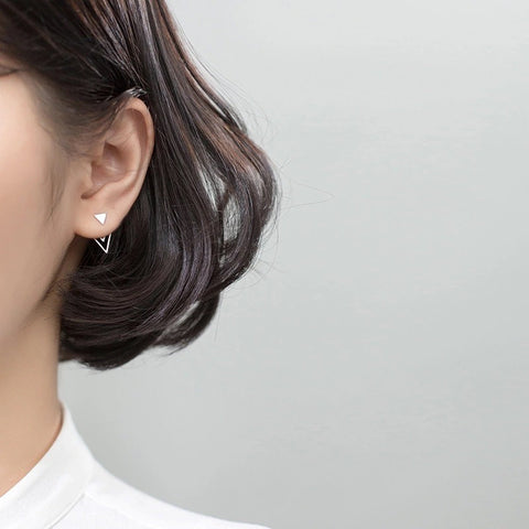 Silver Triangle Ear Jacket Earrings