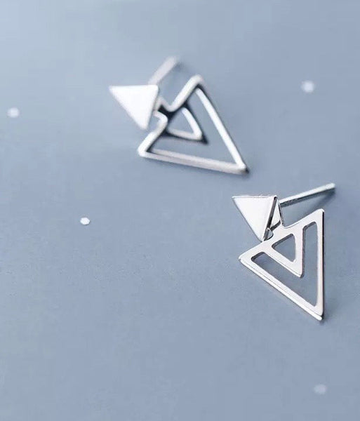 Silver Triangle Ear Jacket Earrings