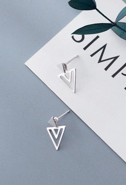 Silver Triangle Ear Jacket Earrings