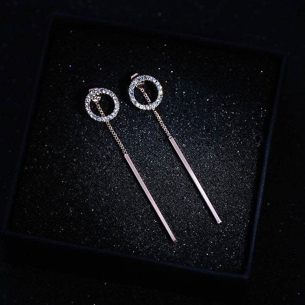 Crystal Circle Sleek Bar Dangle Ear Jackets