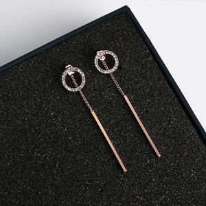 Crystal Circle Sleek Bar Dangle Ear Jackets