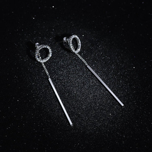 Crystal Circle Sleek Bar Dangle Ear Jackets