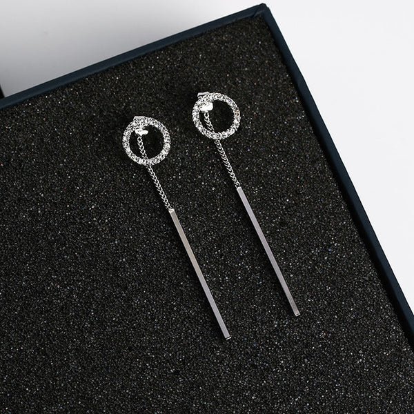 Crystal Circle Sleek Bar Dangle Ear Jackets