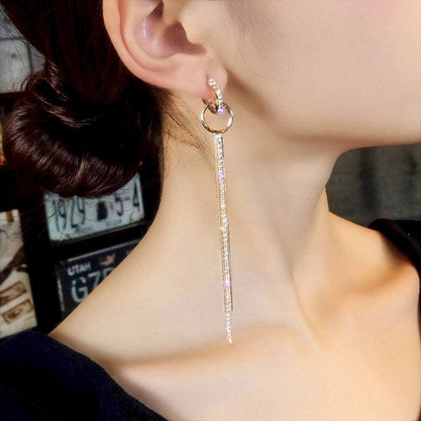 Crystal Dangle Tassel Earrings