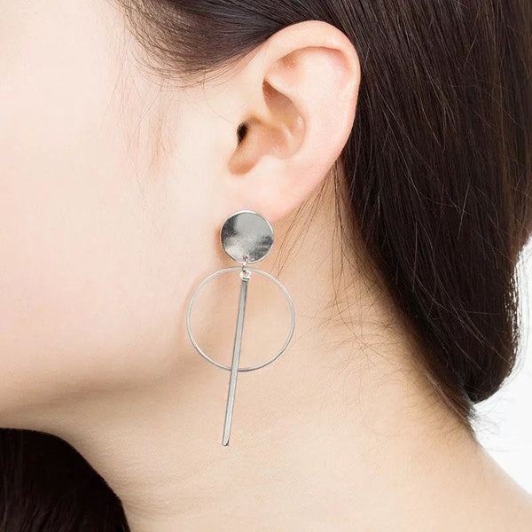 Disc Long Bar Geometric Dangle Earrings