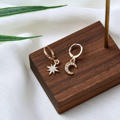 Mismatched Star and Moon Hoops