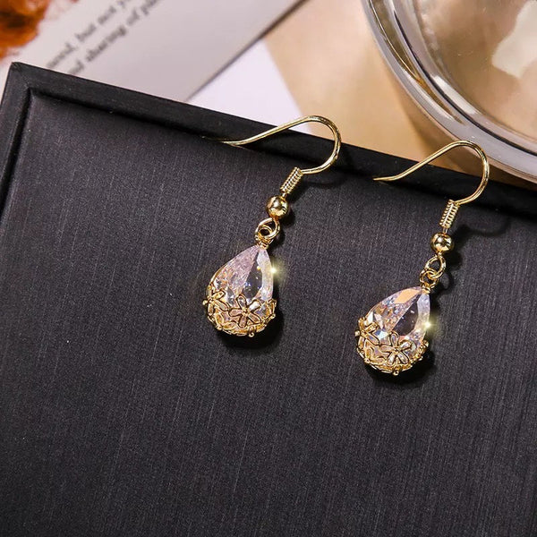 Flowered Teardrop Dangle Earrings