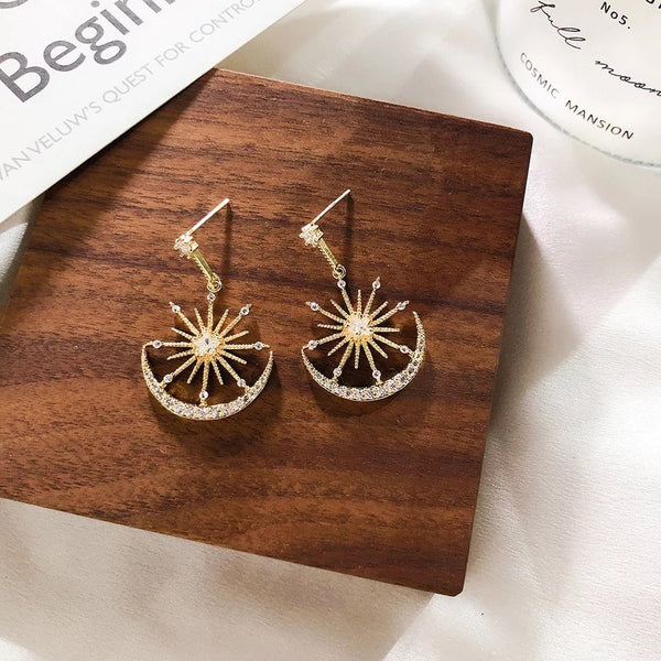 Star and Moon Crystal Celestial Earrings